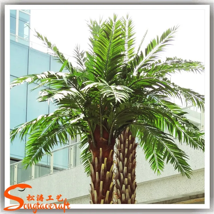 Plastic artificial royal sliver date palm tree plants dubai fake steel palm tree fabric leaves egypt for sale outdoor