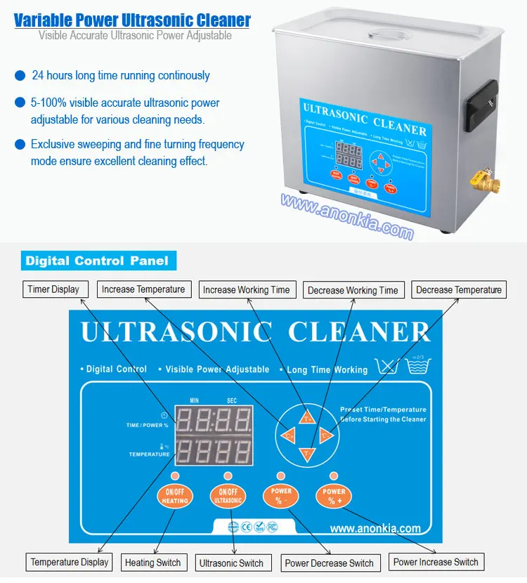 6L Ultra Sonic Denture Cleaning Bath Digital Dental Ultrasonic Cleaner