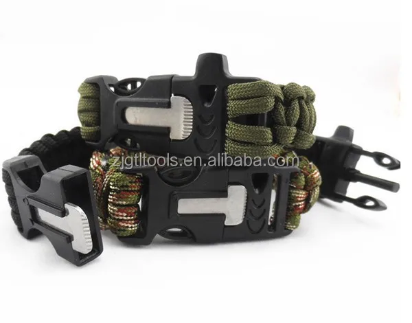 Outdoor Climbing Use Survival Bracelet Clasp With Compass , Survival Paracord Bracelet With Fire Starter Buckl