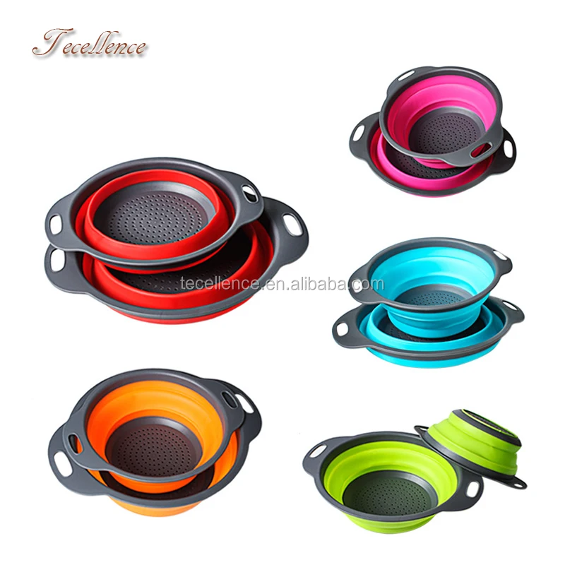 Amazon Top Selling Round Foldable Silicone Strainer Bowl/Colander with Handle