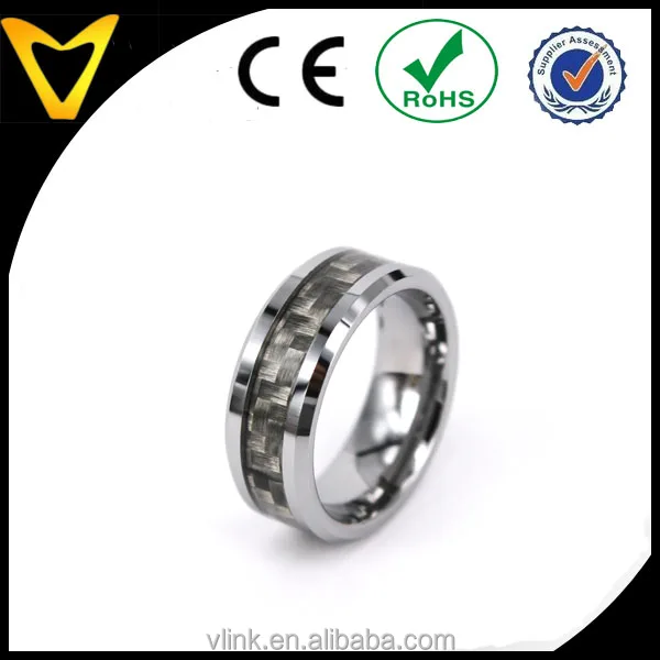 square shape gray cross brushed carbon fiber ring design fashion carbon fiber inlaid wedding band latest carbon fiber ring