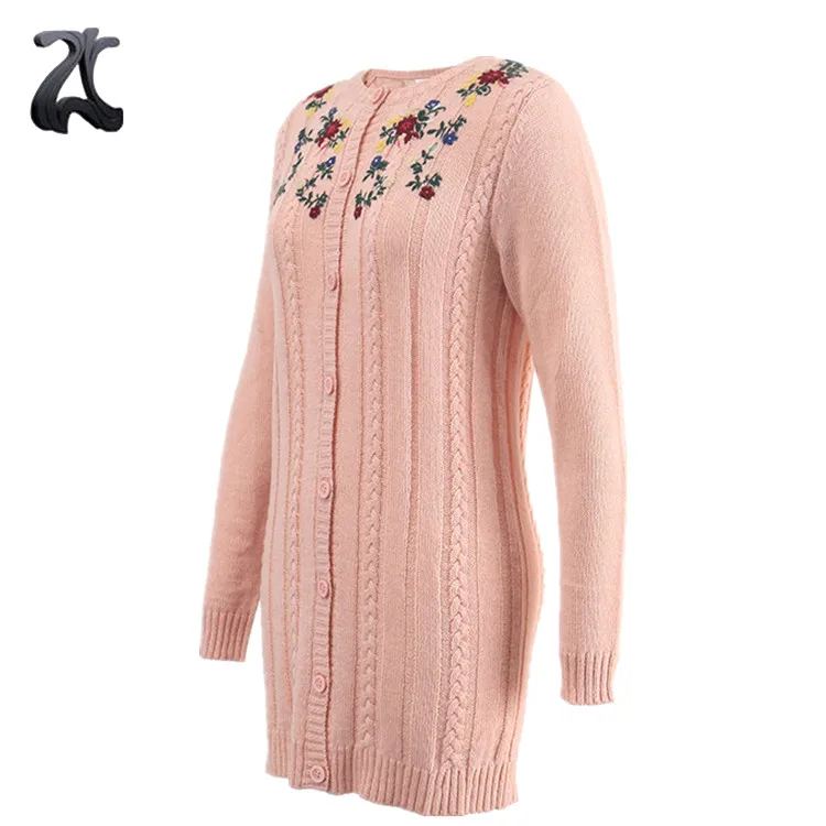 Oversized Long Cable Knit Cardigan Embroidered Alpaca Sweaters Women