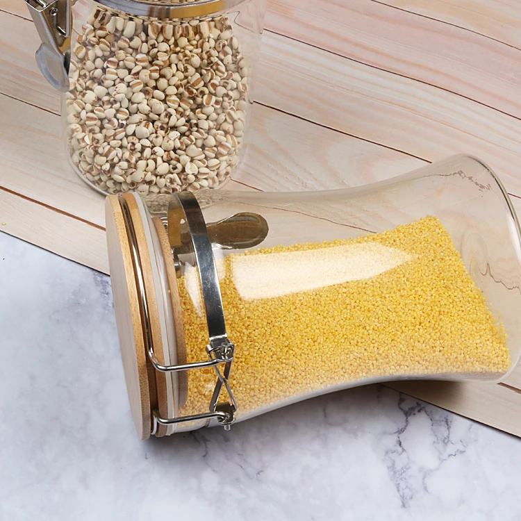 High Borosilicate Waisted Stainless Steel Clip Lid Glass Storage Jar