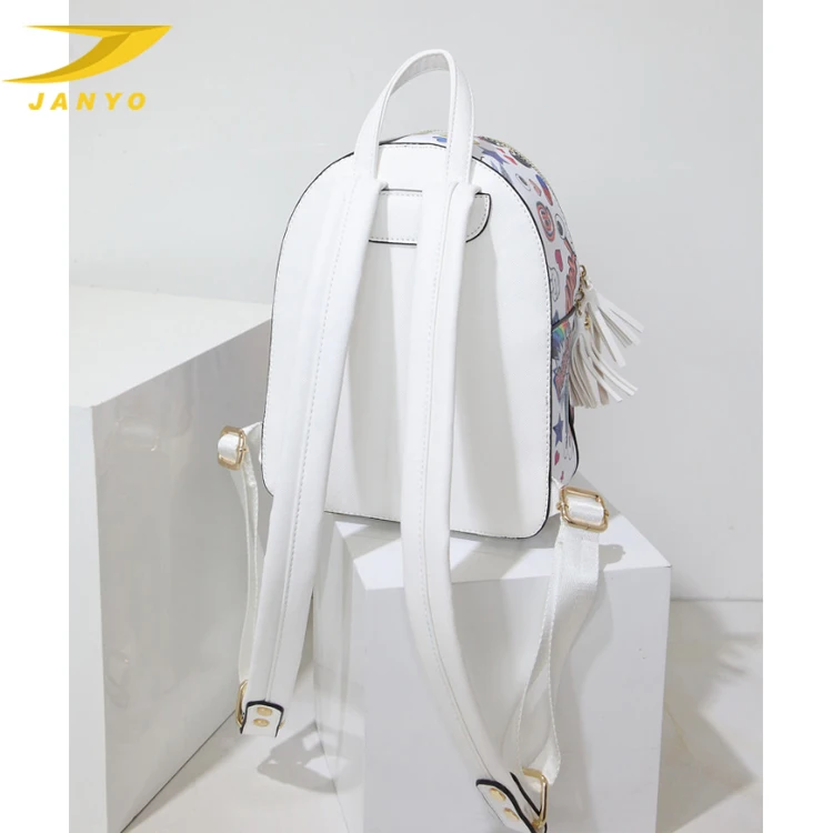 custom logo backpack bag white printed pu leather graphic print stylish backpack for ladies