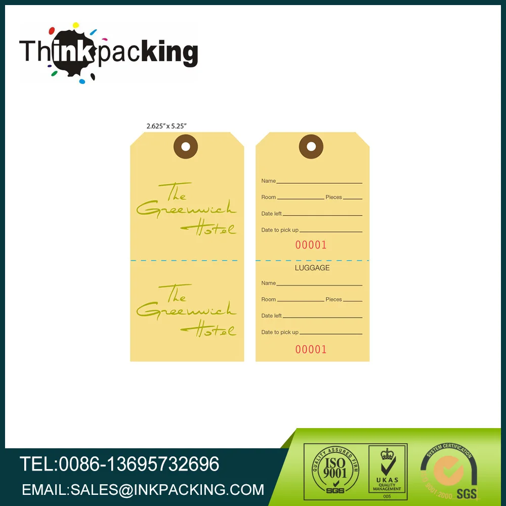 Reinforced Patches Hospitality Tags,multi-part hotel tags,Hotel, Resort and Convention industries Luggage-Label Hang Tags