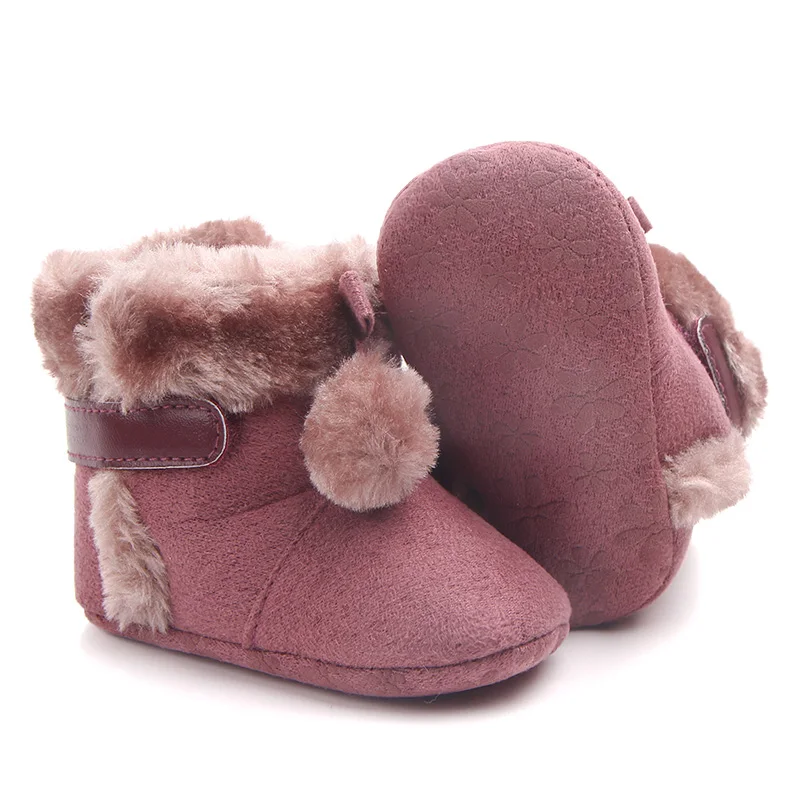 
Plush Ball Design Warm Baby Shoes Winter Baby Boots For Newborn First Walker 