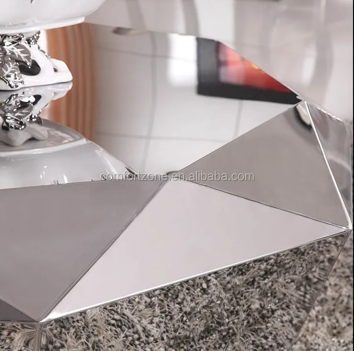 CN8023 antique modern round silver mirror coffee table with stools