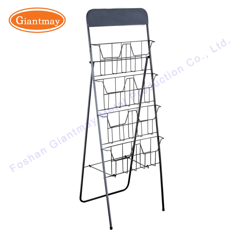 Collapsible custom metal wire free standing newspaper magazine brochure holder display rack pamphlet retail