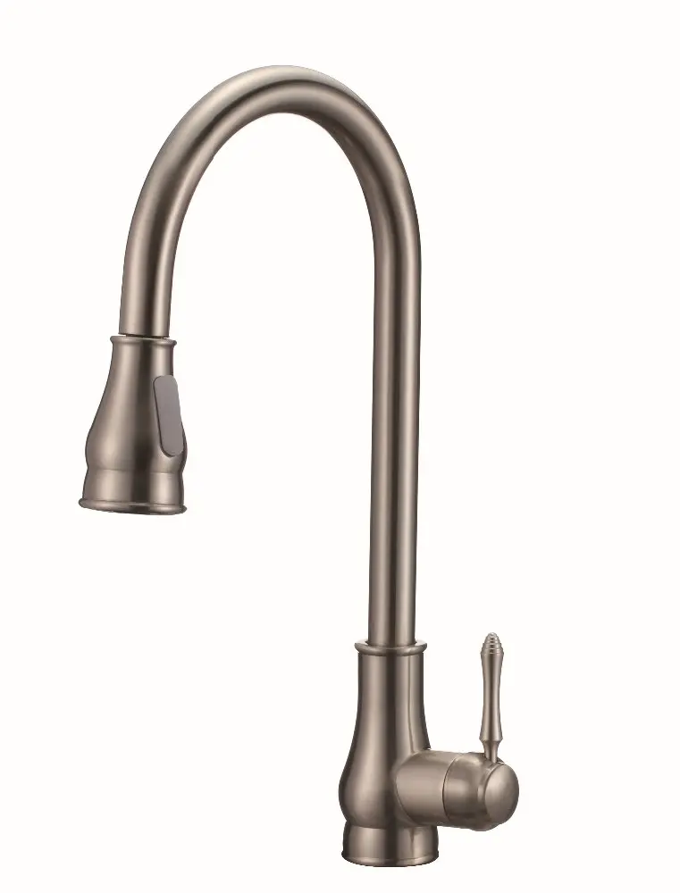 Watermark Tapware Long neck Single Handle Single Hole Brushed Nickle Pull Down Spring Kitchen Sink Faucet