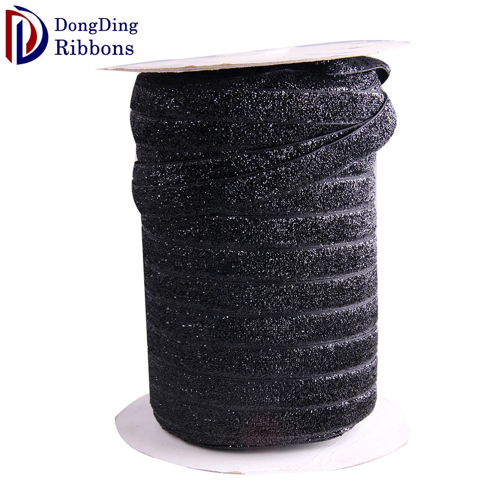 1.5cm Black Nylon Velvet Glitter Ribbon for Garment Accessories