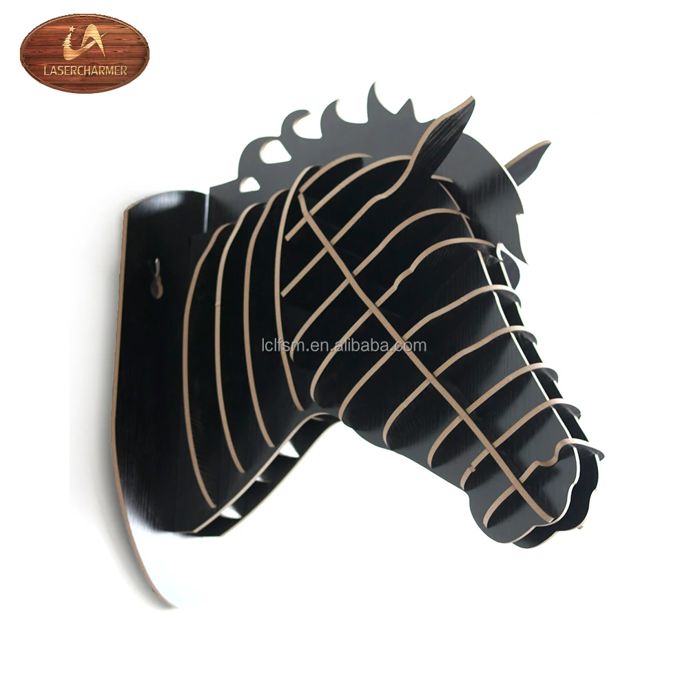 DIY 3D animal head display laser cut wooden crafts wall hanging decorative wood carving wood decoration horse head