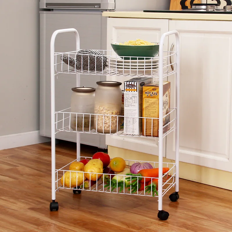 3 Tier Trolley Utility Rolling Cart with Large Storage and Wheels for Office Kitchen,Bedroom,Bathroom Food Storage Basket Stand