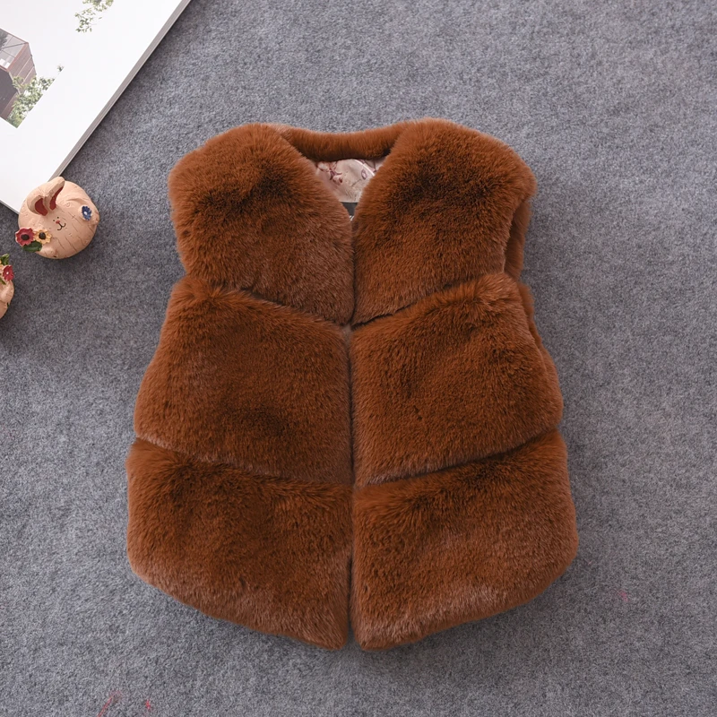 
White Wholesale Child Dress Sleeveless Waistcoat Faux Mink Fur Vest With Snap 
