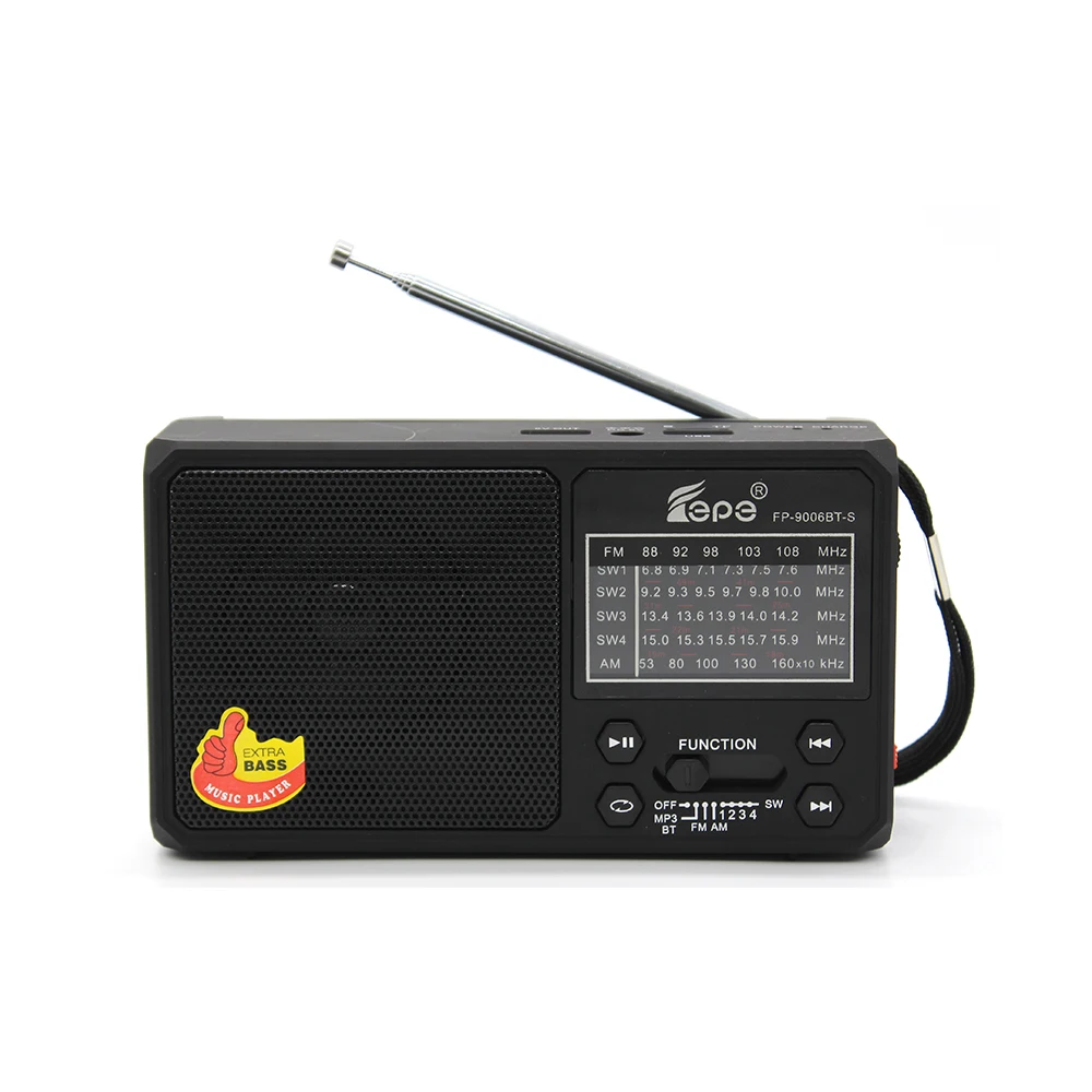 FP-9006BT-S AM FM SW1-4 Bands Rechargeable Portable Solar Powered Multi Band Radio