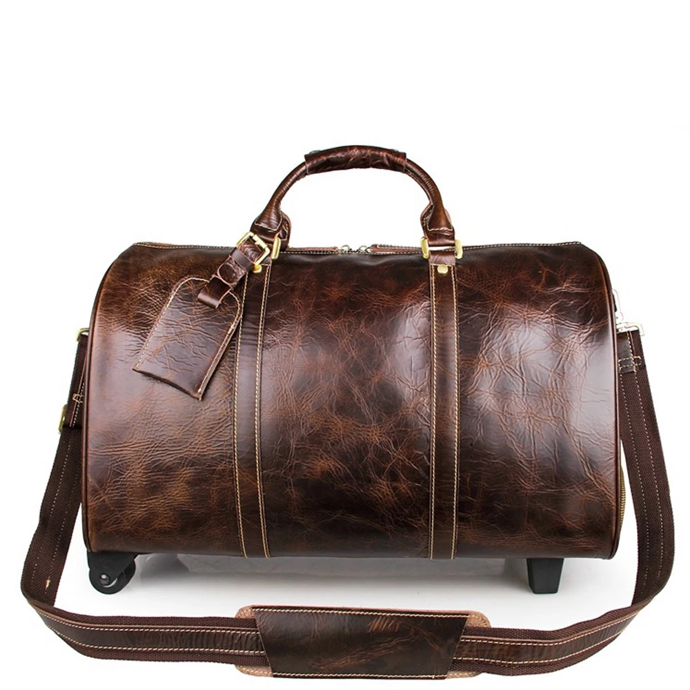 Embassy Diplomatist Italian Design Brown Leather Shoulder Bag Trolley Luggage Wheels Travel Bag