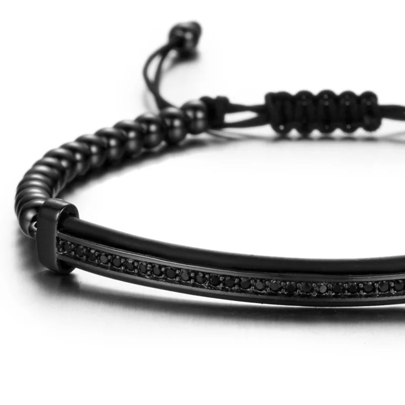 4mm Adjustable Anil Arjandas Bracelet Copper Bead Bracelet Micro Pave CZ Bending Rod Charm Macrame Bracelet