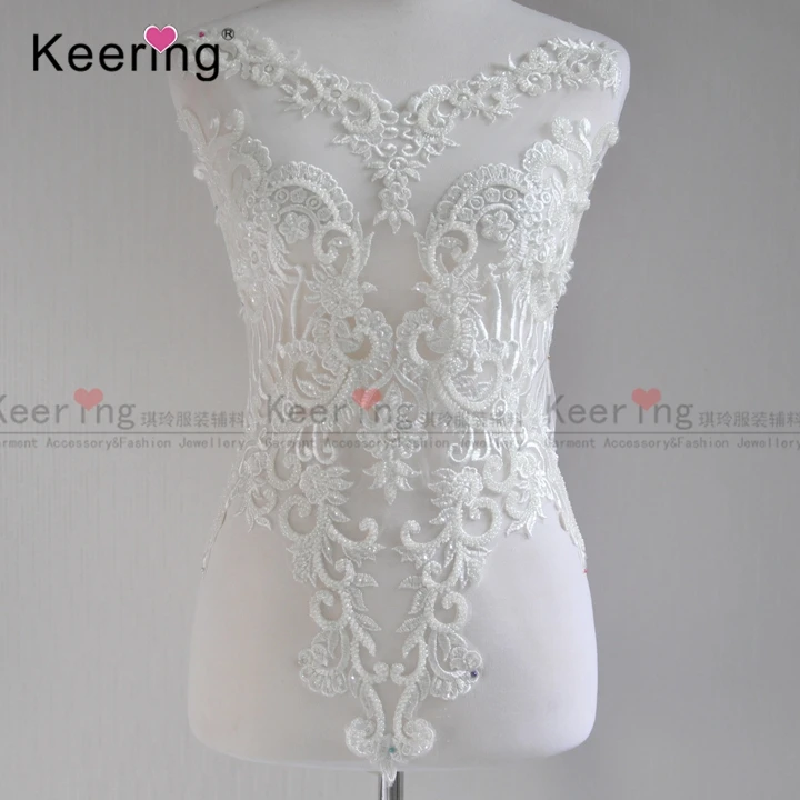 Hight quality wedding ivory beaded rhinestone bodice patches for dress WFB-140