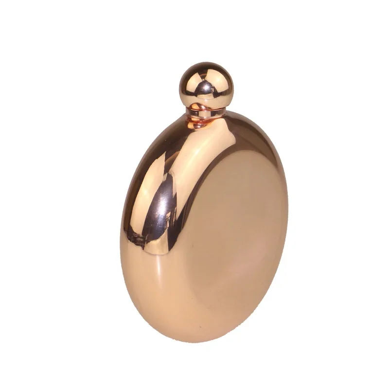 Индивидуализированная Гладкая круглая плоская фляжка из нержавеющей стали, 5 унций, Роскошная золотая плоская фляжка 3 унции, 5 унций, плоская фляжка цвета розового золота