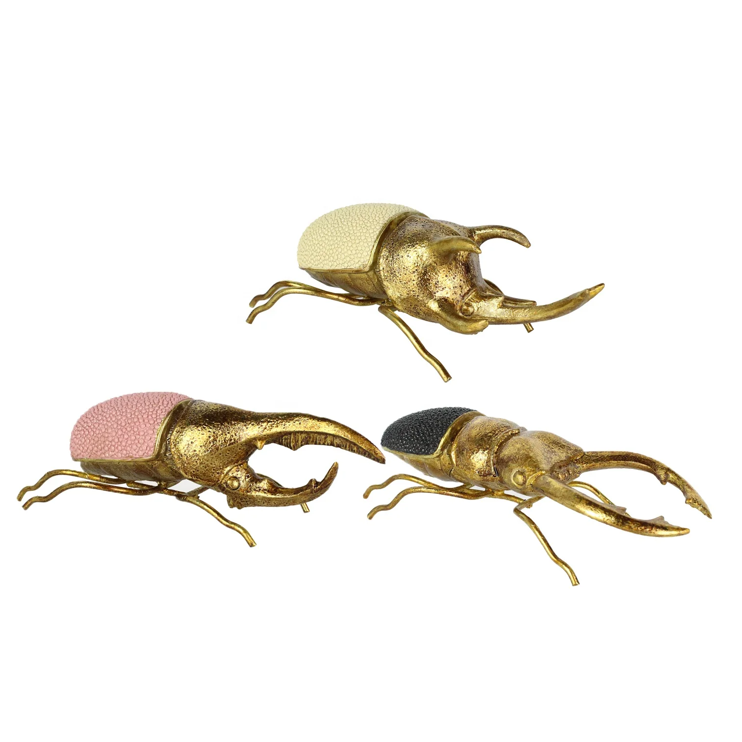 3D New Resin Beetles Sculpture Insect Home Decor with Metal Base Gifts