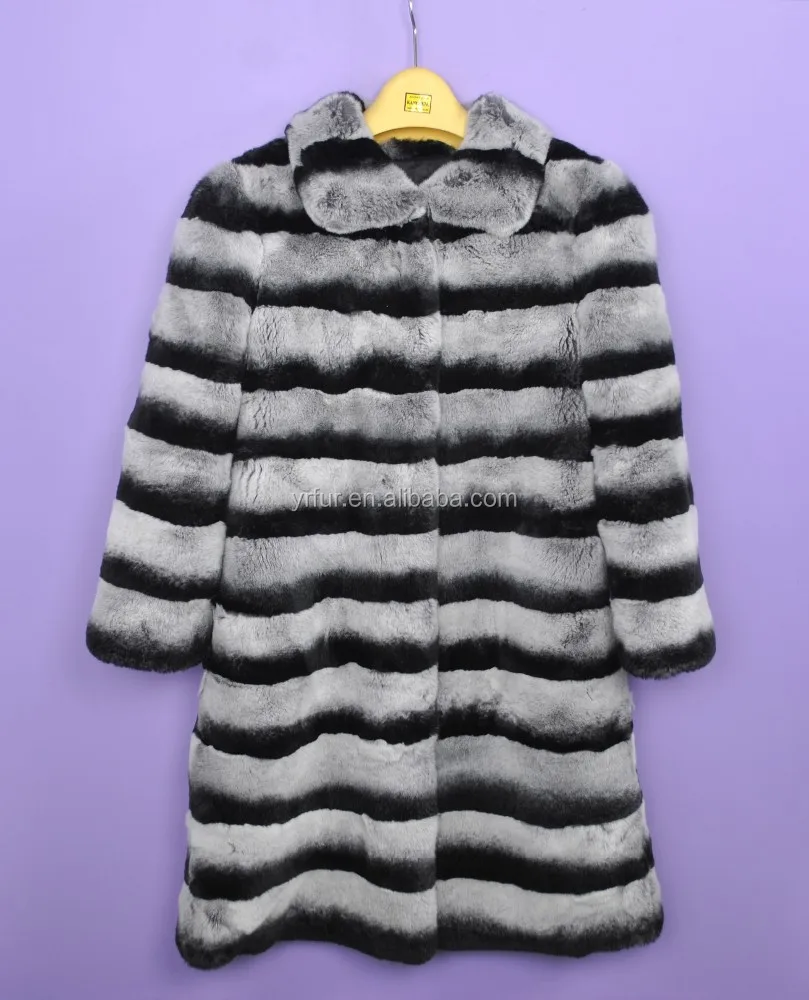 YR441 Classic Chinchilla Dyed Luxury Genuine Rex rabbit Fur long Winter coat
