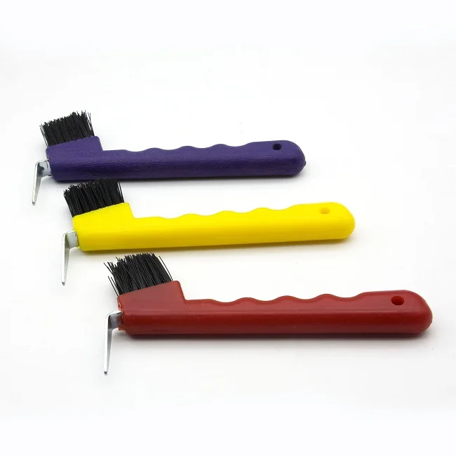 plastic horse hoof pick brush with easy grip handle