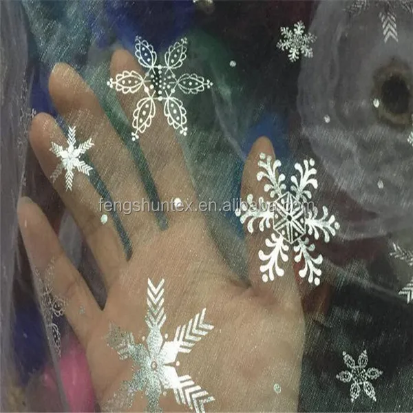 New Design Frozen Queen ELSA snowflake printed crystal tulle organza fabric