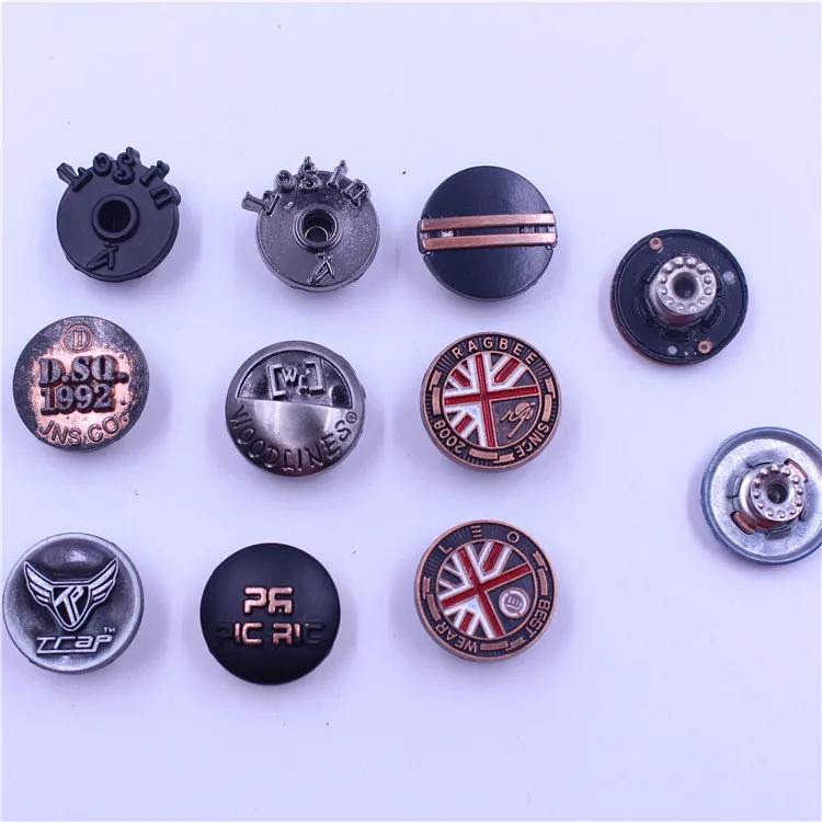 Custom 18mm Zinc Alloy Light Gold Flatback Metal Clothing Buttons For Jeans/Jackets