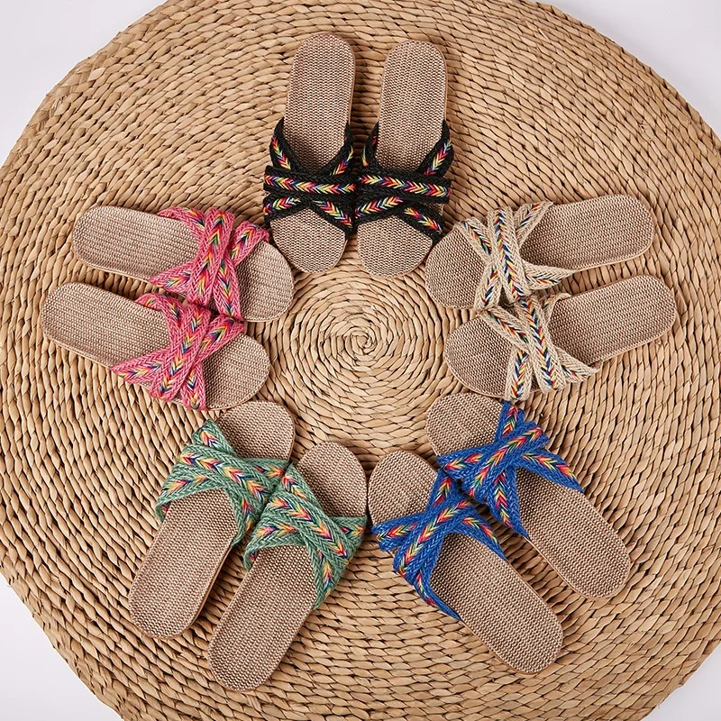summer new model woman man straw jute fashion beach slipper sandals