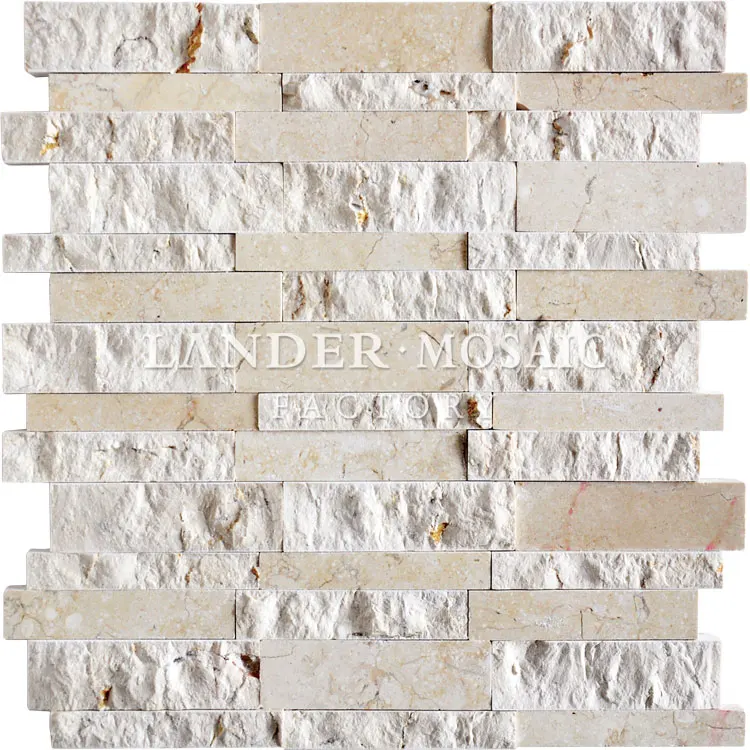 3D design rock finish beige marble mosaic stone for home decoration