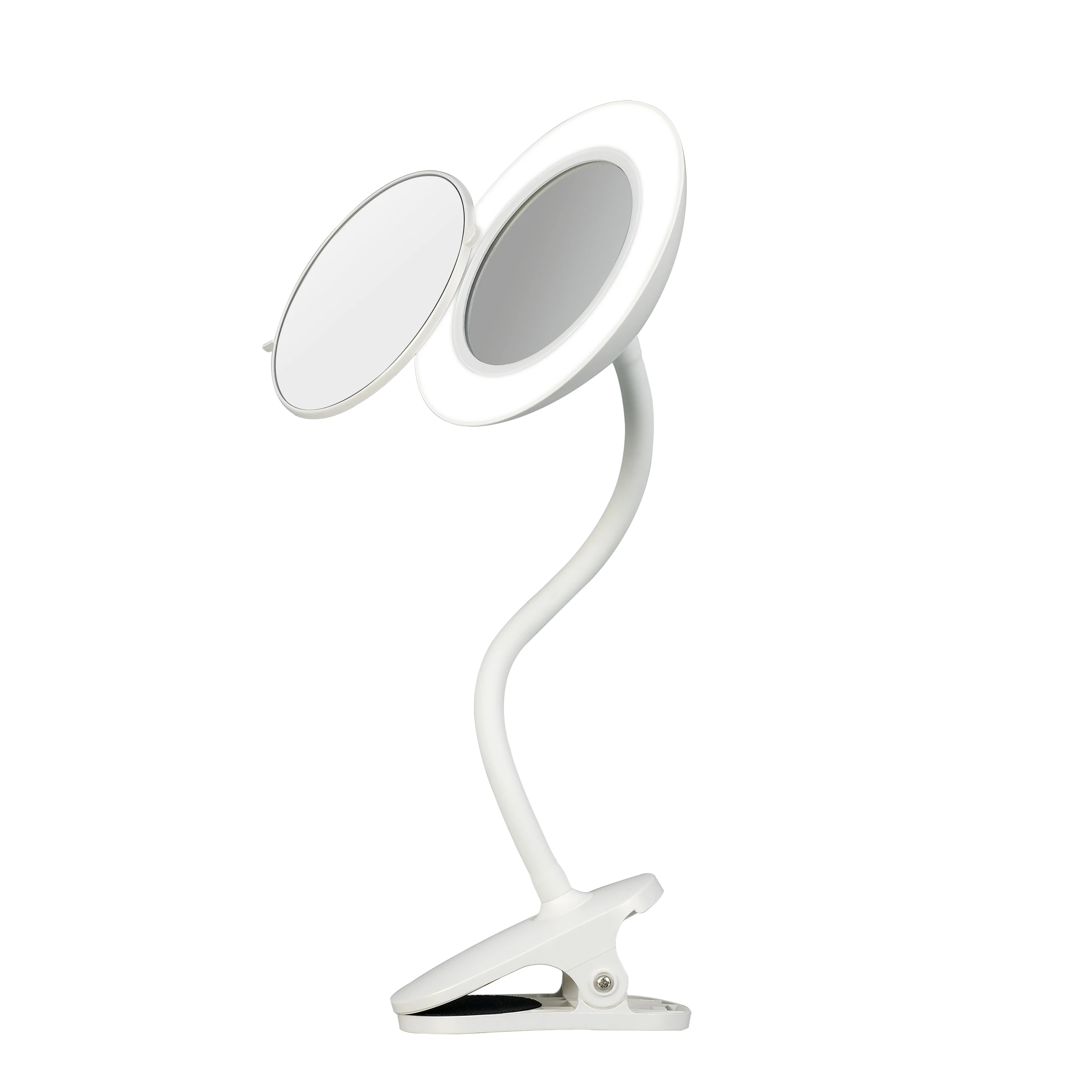 Dimmable Flexible Neck Plastic Makeup Mirror Clip On Dressing Table, Computer Tables And Headboard