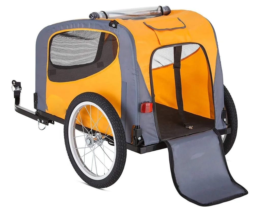 2 Seat Baby Trailer Foldable Dog Cat Bicycle Trailer folding  trailer for pet yellow