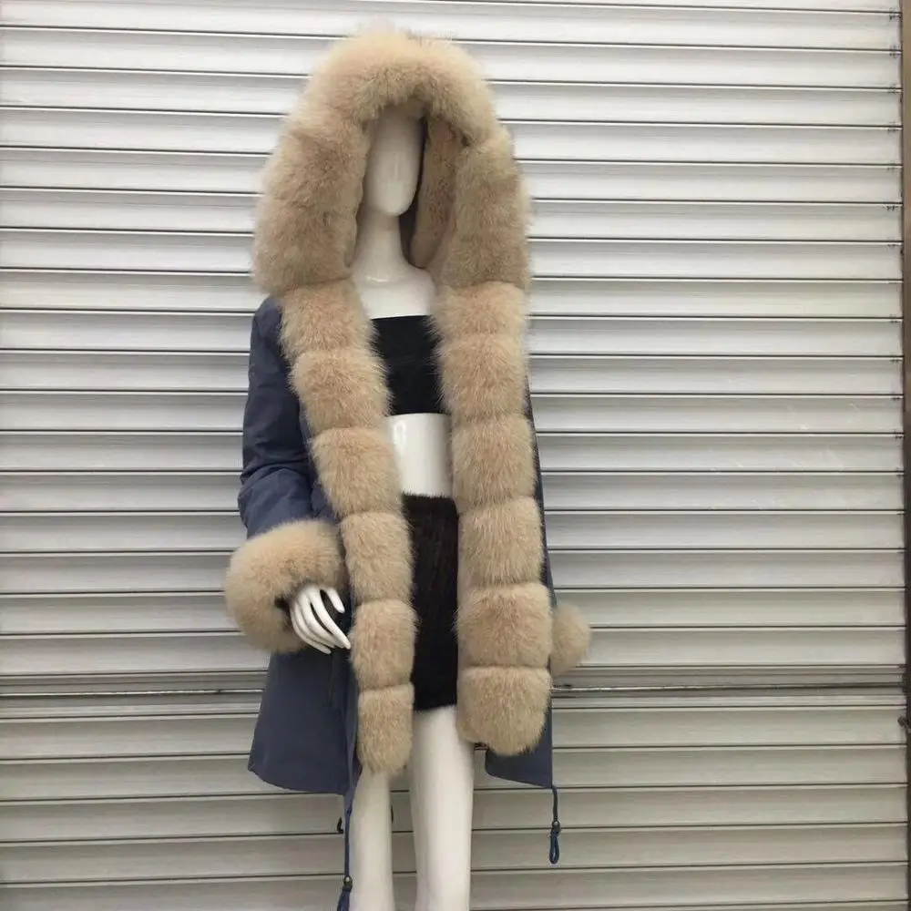 Raccoon Fur Hood/Collar Parka Removable rabbit fur Lining Parker Coat