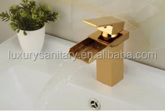 Luxury gold plating brass wash hand waterfall faucet basin tap basin mixer
