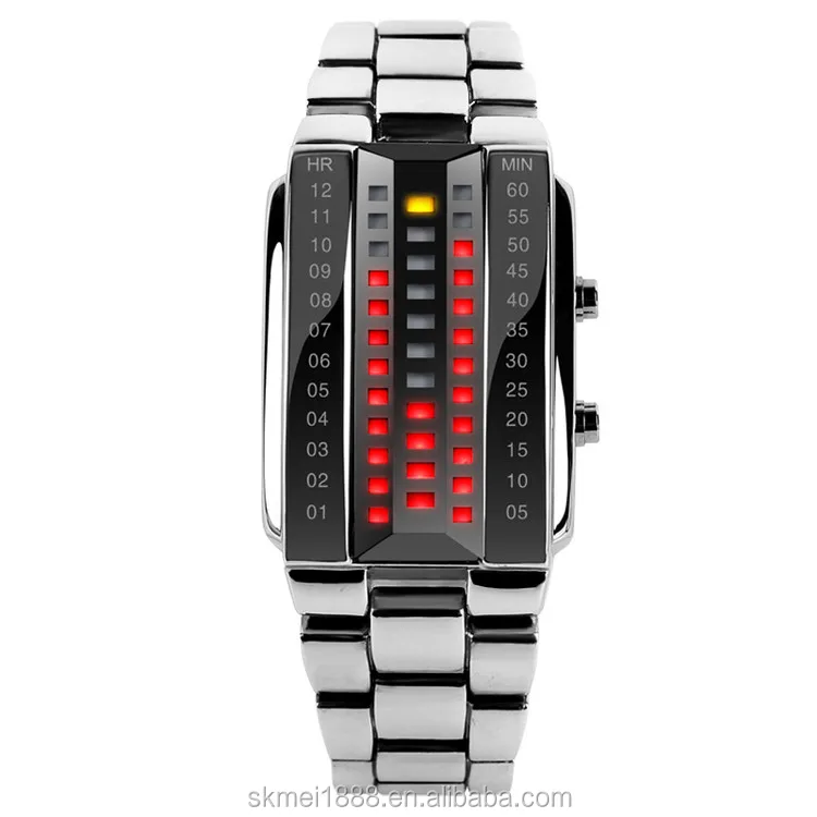 Custom brand #1013 Skmei led binary watch fashionable LED curve dial smart watches men or women with instructions