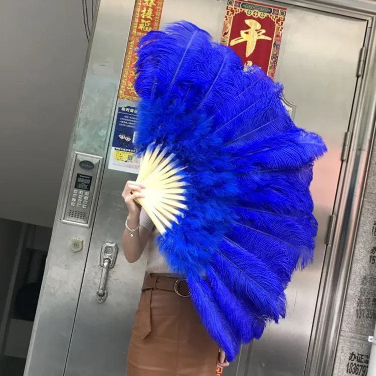 IEF18-2Wholesale High Quality Fashion Ostrich Feather Fan Big Feather Hand Fan for Dance Using