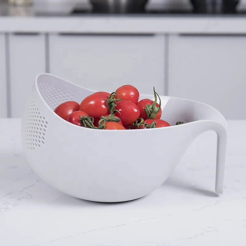 Kitchen Accessory Multifunctional Non-slip Colander Washing Fruit Vegetable Salad Bowl Plastic Draining Basket With Handle