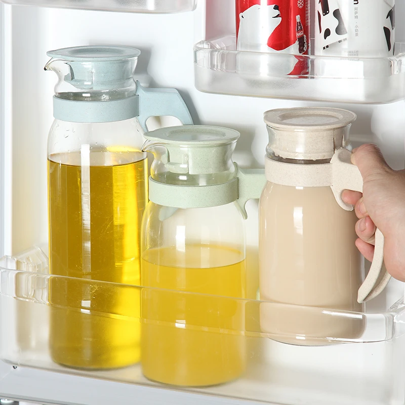 Heat resistant glassware 0.8L/1.1L/1.4L  wheat fiber hot and cold juice milk drinking water jug with lid glass pitcher