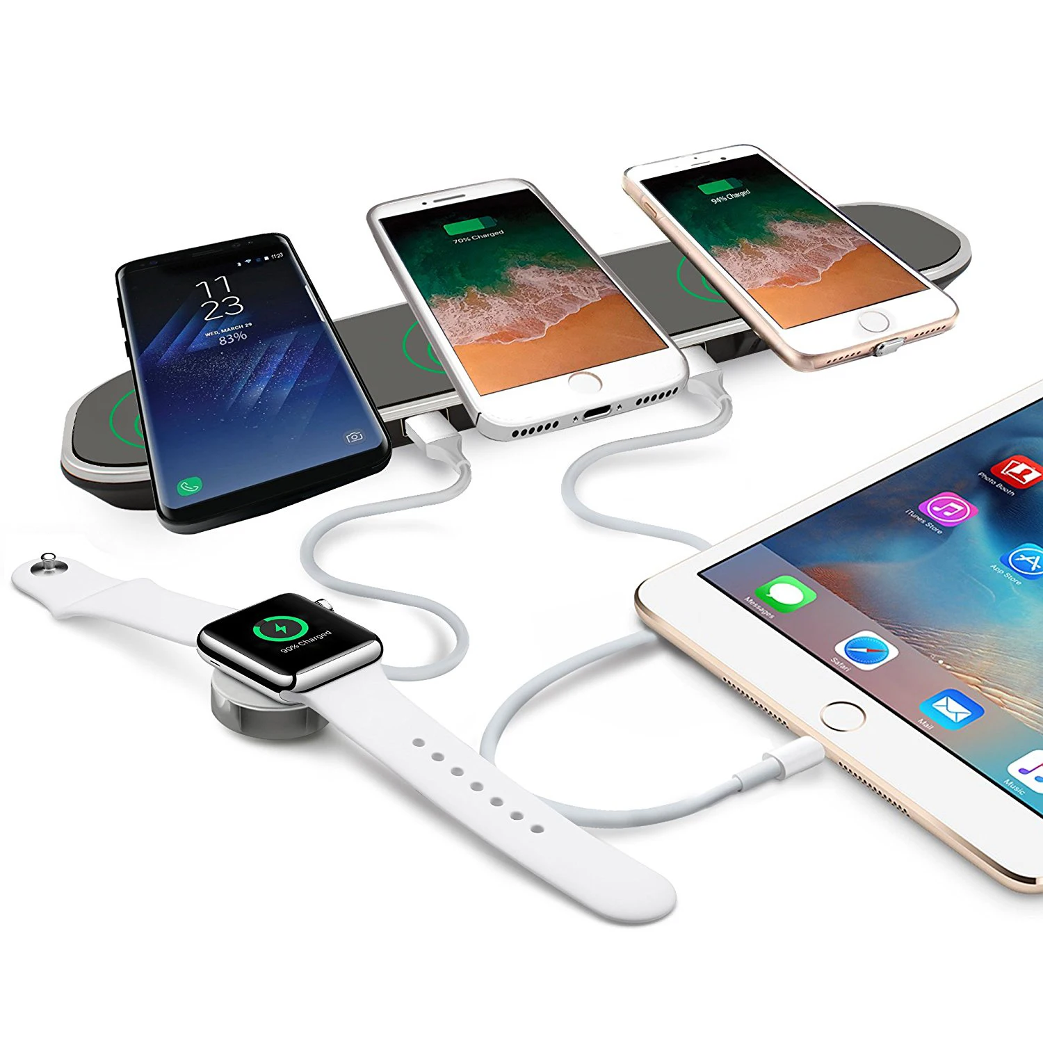QI Wireless Charging Triple Pad 2 USB ports Wireless charger station for iPhone and Samsung