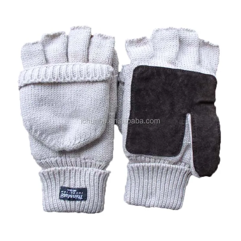 knitting glove  factory cheap winter thinsulate   logo customer  knitted  leather blend gloves