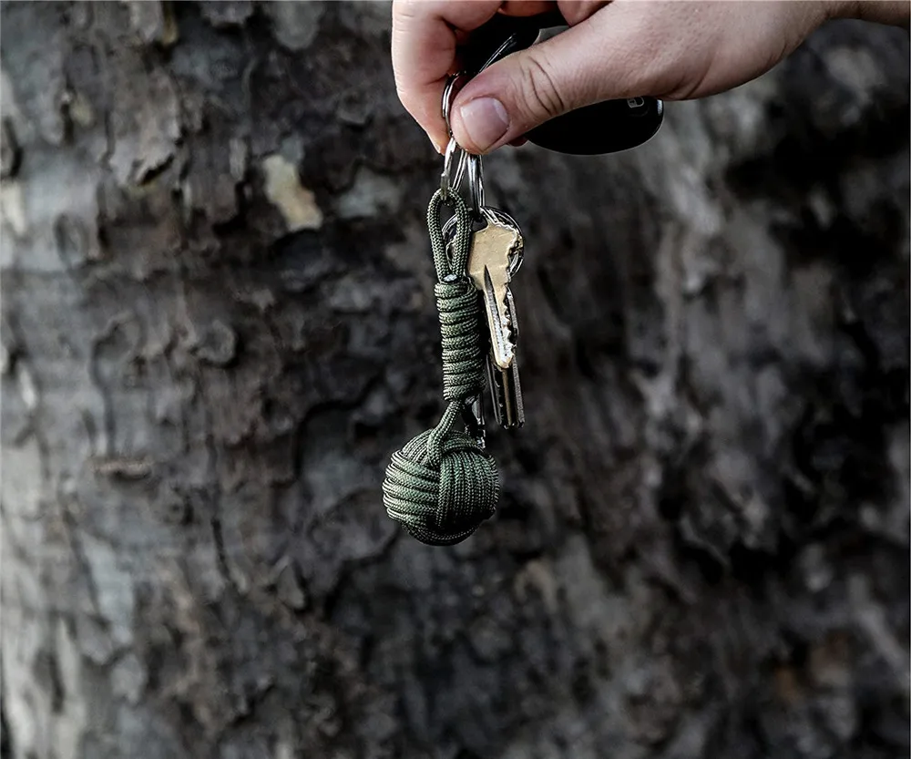 
Outdoor Paracord Keychain Lanyard Tactical Bushcraft Survival Emergency Gear Flint Fire Starter Monkey Fist 