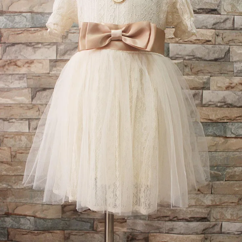 summer knee length white zipper girls bow princess fancy dress children kids clothing dress