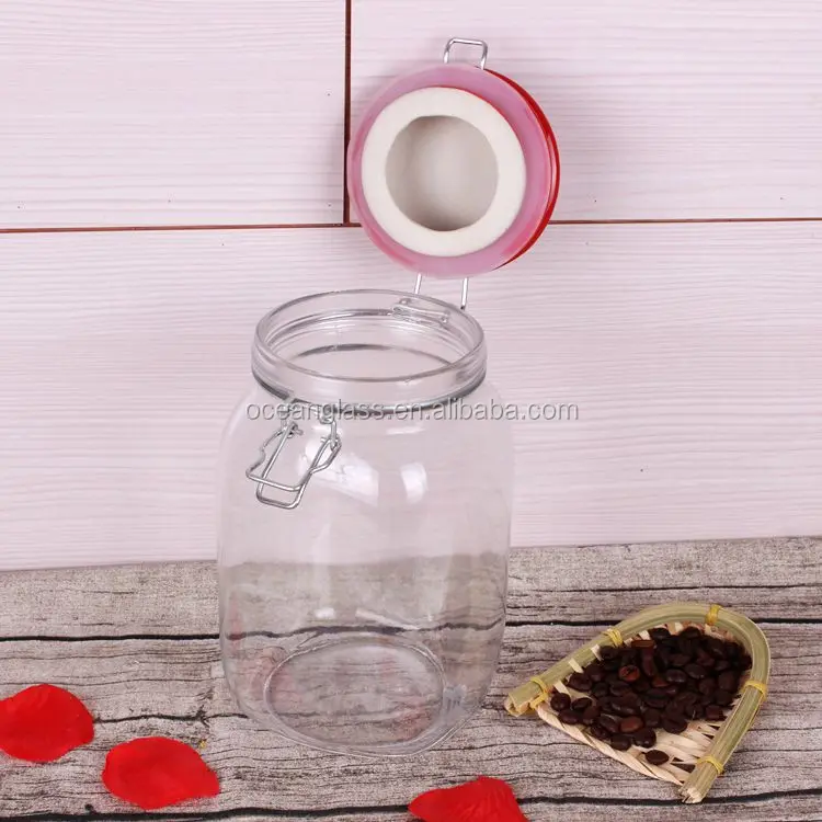 footed square glass jar fancy mason glass jar/mason honey jar with ceramic clamp lid