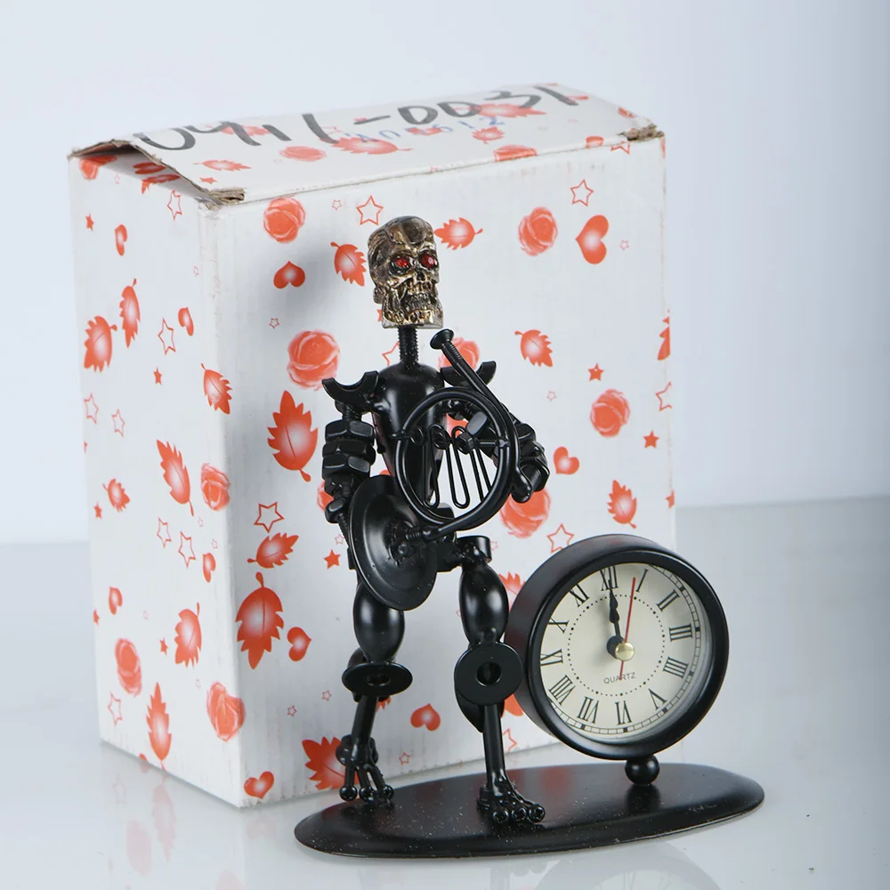 
Creative Gift Round skeleton Ironman Clock Music Crafts Metal Art Mini Alarm Clock For Gift 
