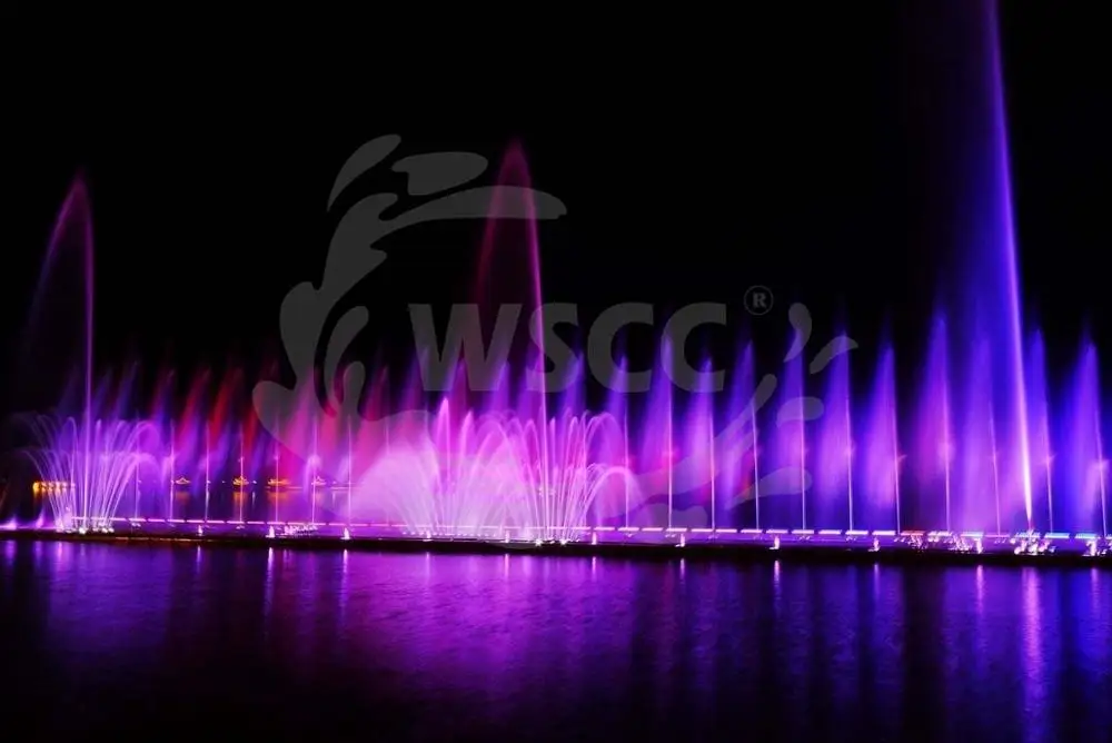 Beautiful water show dancing music fountain show with LED light , laser, projector and water screen for lake or square