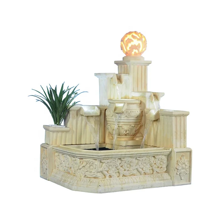 Garden Home Decoration Outdoor Sandstone Sculpture Water Fountain with LED Light