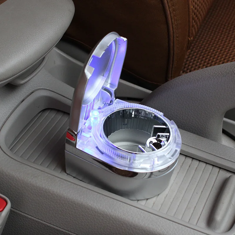 Best Selling Universal chrome coated home office desk car dashboard LED Lighting cigar cigarette portable car ashtray with lid