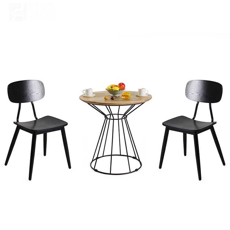 Vintage Black Walnut Wood Dining Coffee Shop Chair Fashion Metal Frame Stackable Chair For Restaurant