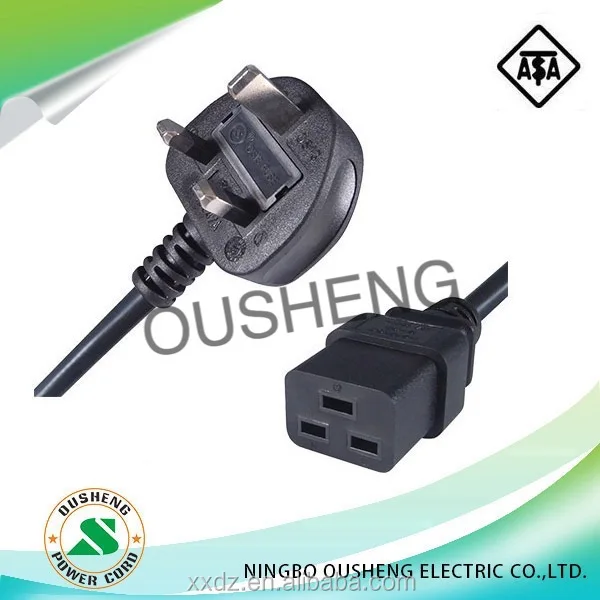 UK plug to IEC 60320 C19 power cord