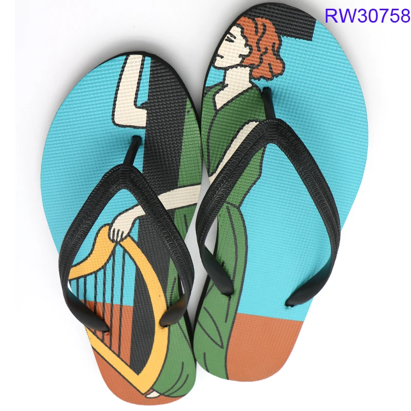 RW30758 New Design 3D insole print flip flops rubber flip flops with logo printing ipanema flip flops