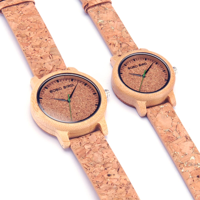 BOBO BIRD Lovers Watches Wooden Timepieces Handmade Cork Strap Bamboo Watch Drop Shipping for couples